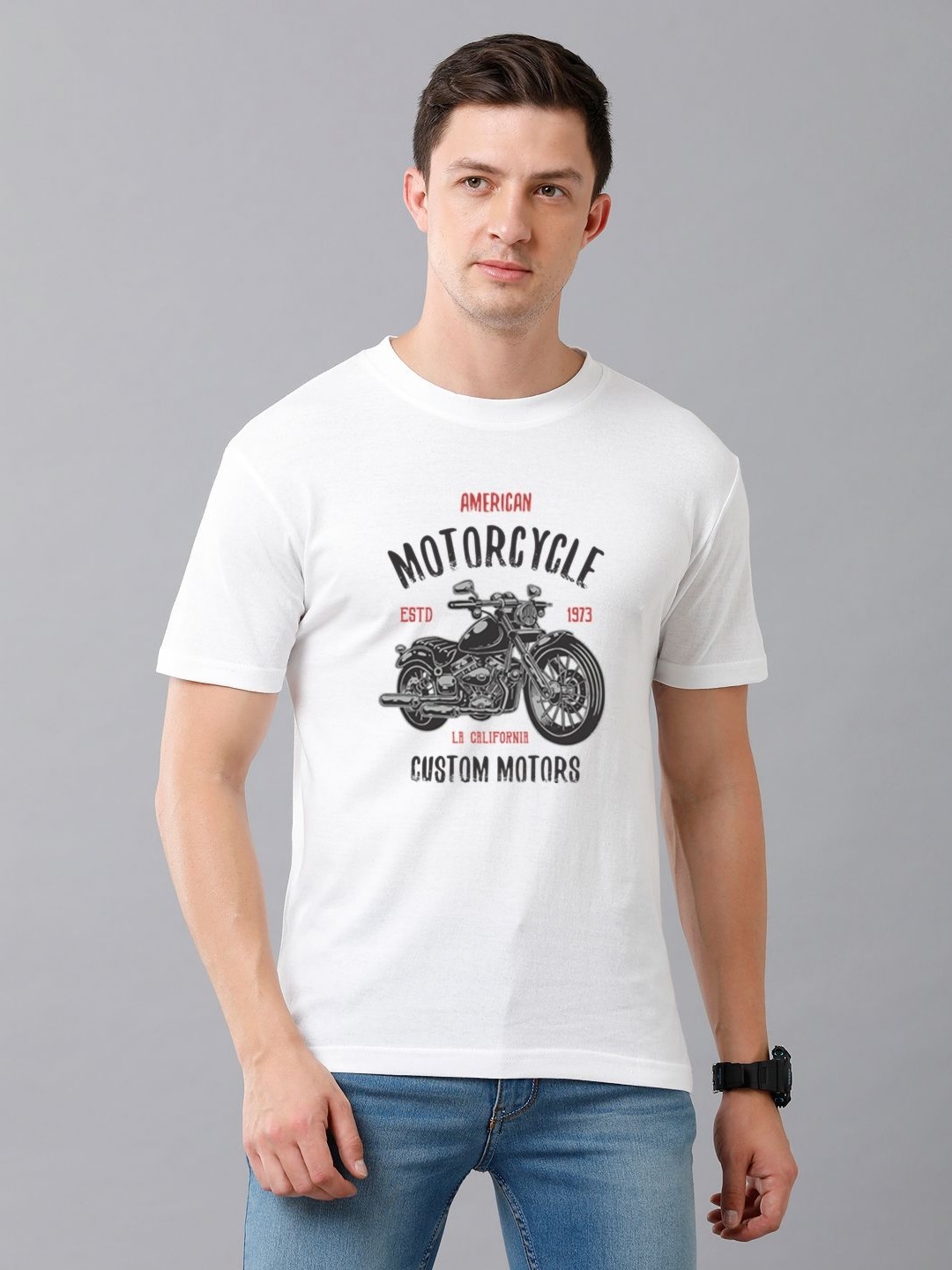 

Moda Rapido Men Graphic Printed Round Neck Cotton T-shirt, White