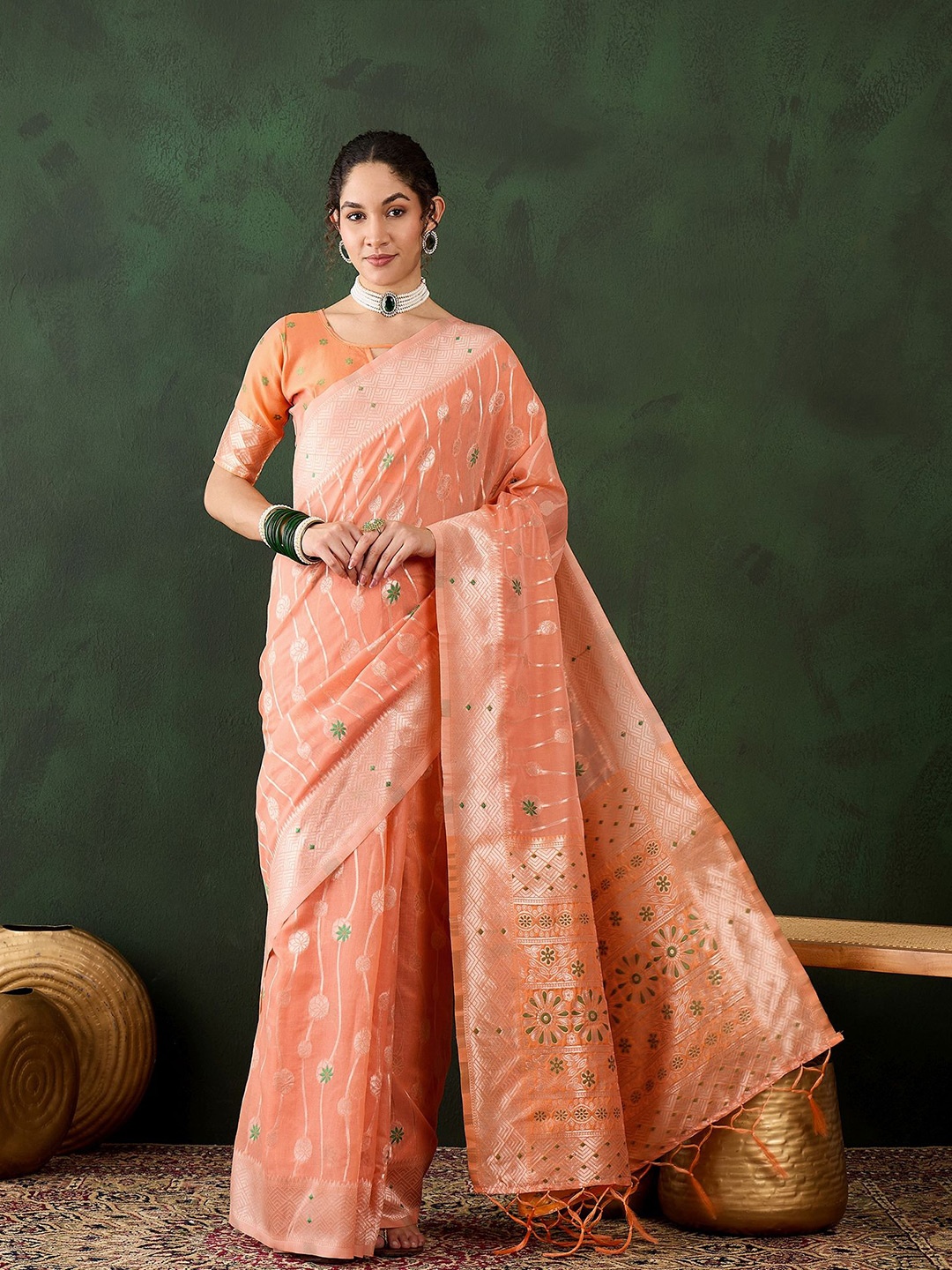 

HERE&NOW Woven Design Zari Banarasi Saree, Orange