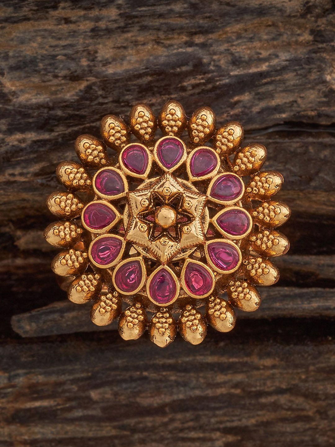 

Kushal's Fashion Jewellery Gold-Plated Stone-Studded Antique Adjustable Finger Ring