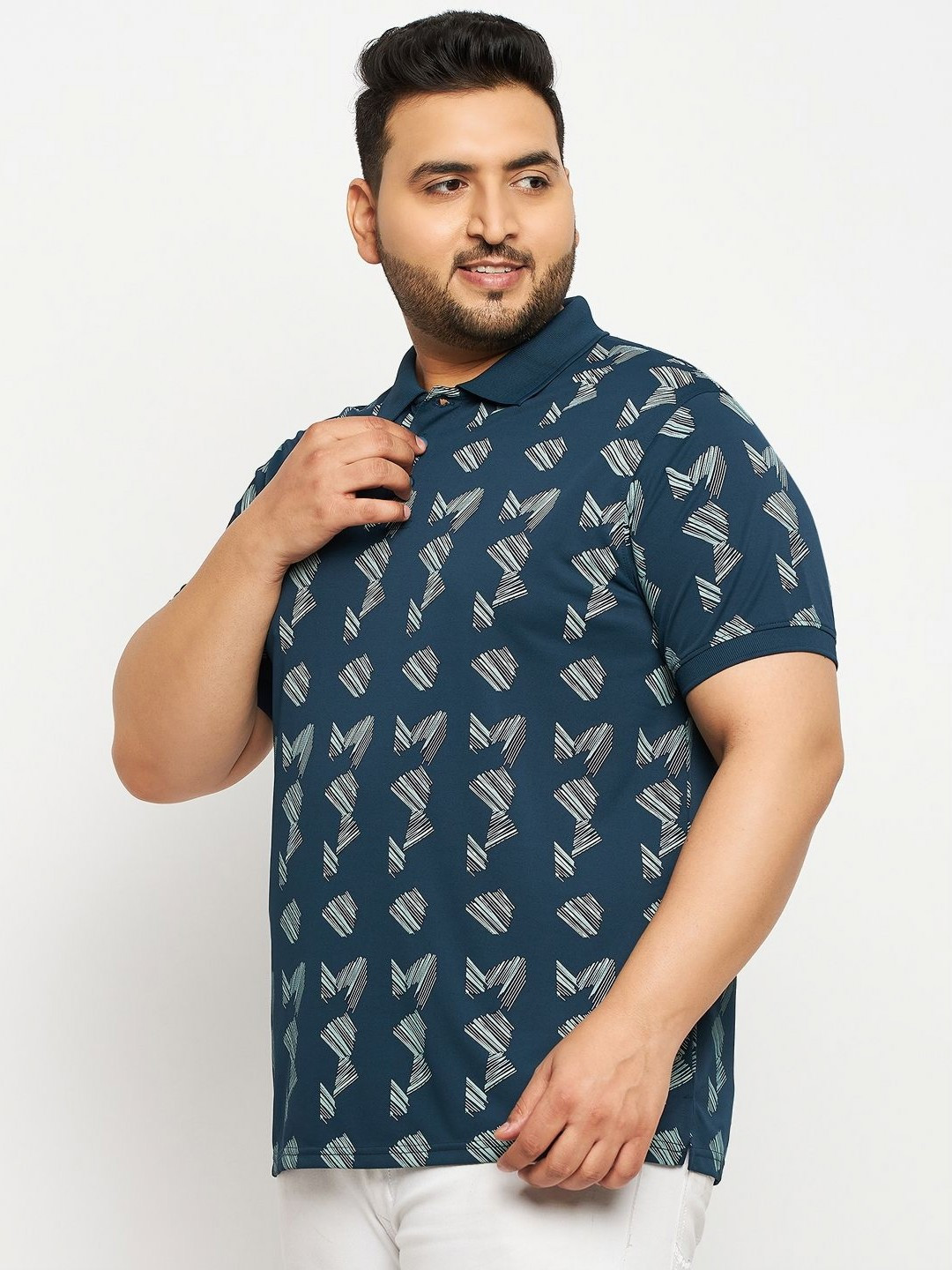 

AUXAMIS Men Plus Size Conversational Printed Polo Collar Cotton T-shirt, Teal