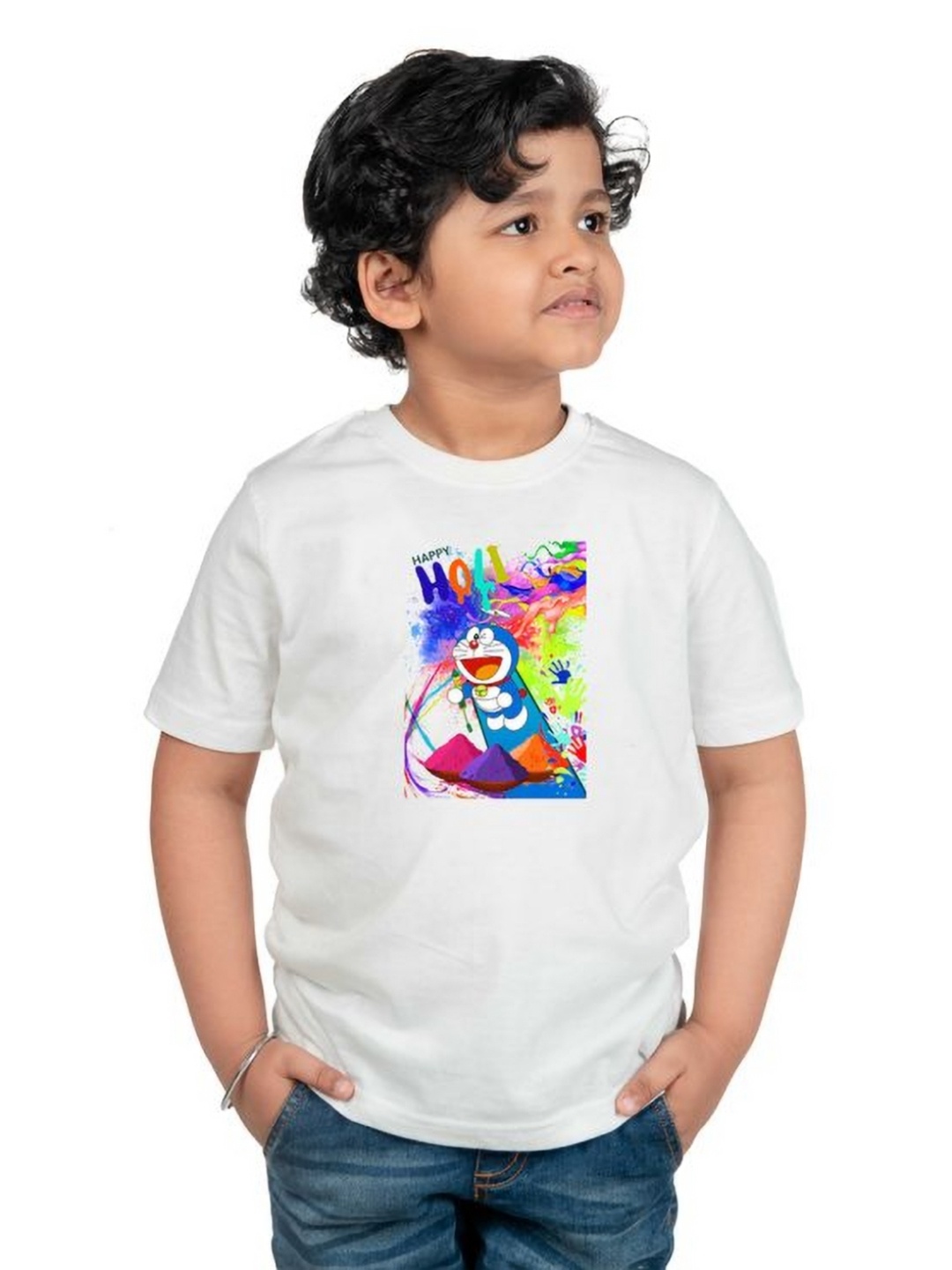 

Chombooka Boys Doraemon Graphic Printed Round Neck Cotton Oversized T-shirt, White