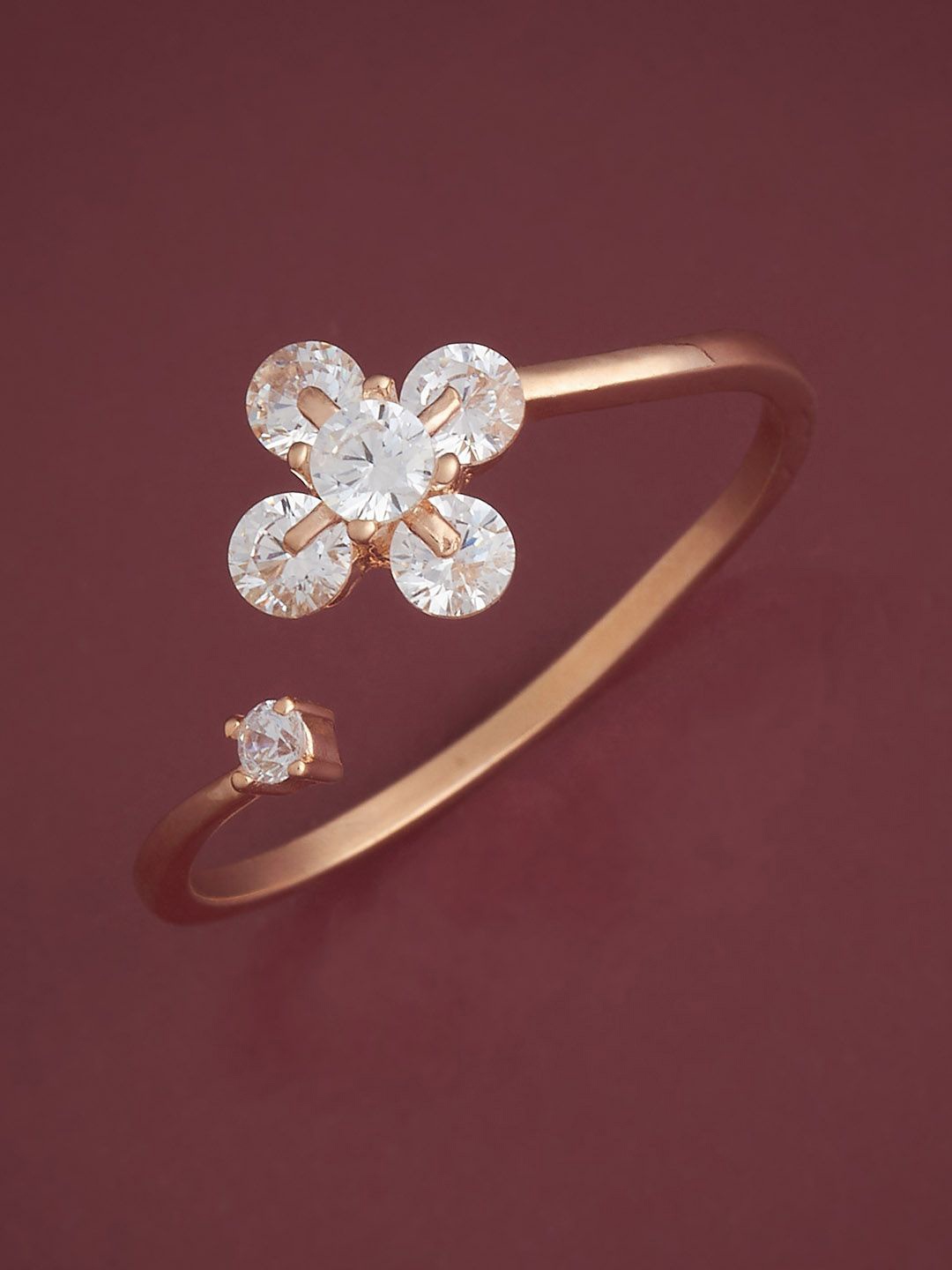 

Kushal's Fashion Jewellery Sterling Silver Rose Gold-Plated CZ Studded Temple Finger Ring