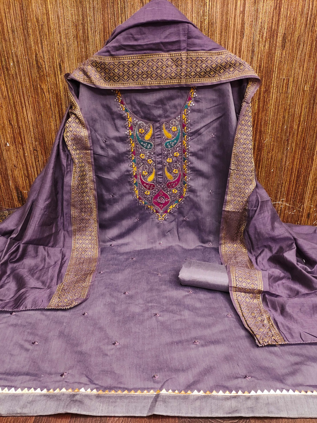 

HERE&NOW Paisley Embroidered Sequinned Unstitched Dress Material, Violet