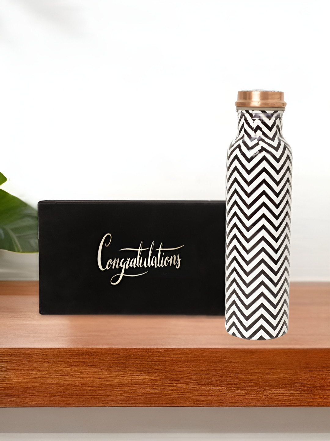 

INTERNATIONAL GIFT White Printed Pure Copper Single Water Bottle With Velvet Box-950 ml