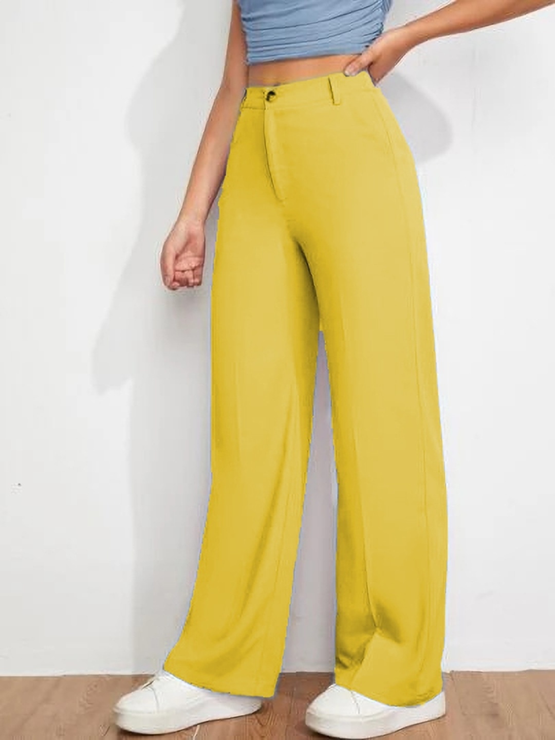 

KASHIAN Women Relaxed High-Rise Trousers, Mustard