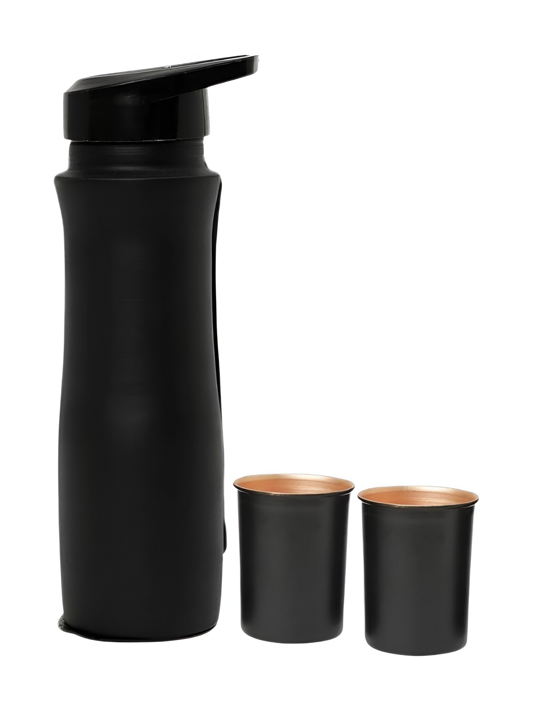 

INTERNATIONAL GIFT Black 3 Pieces Pure Copper Water Bottle With Glass Set
