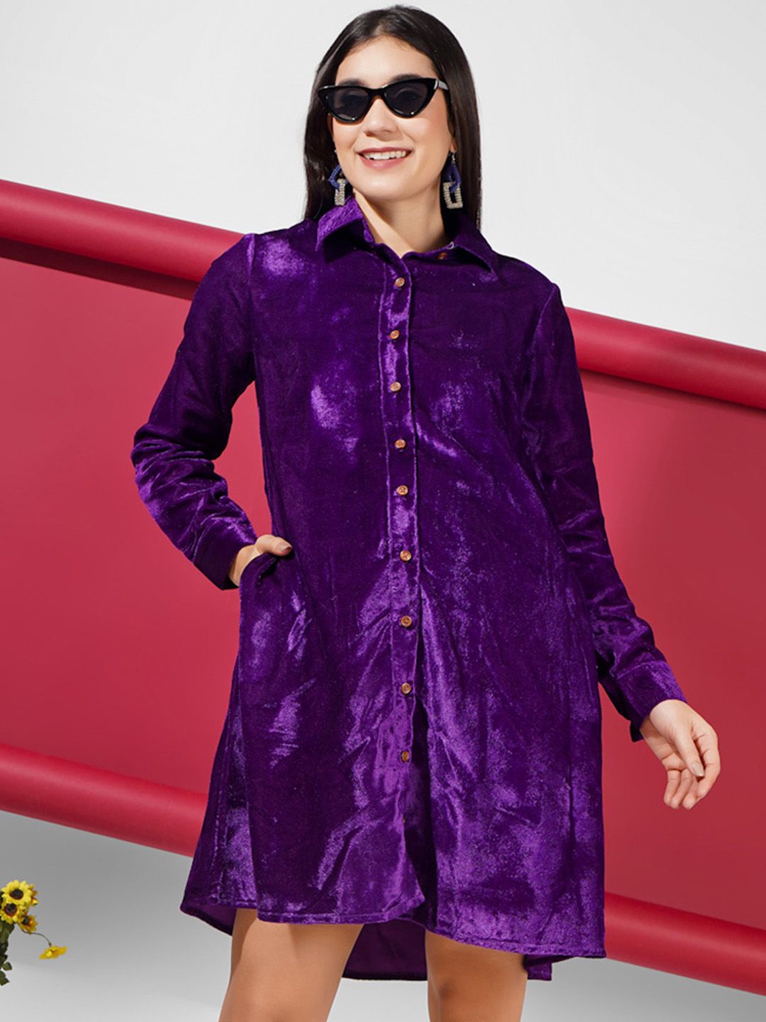 

angloindu Velvet Maternity Shirt Dress, Purple