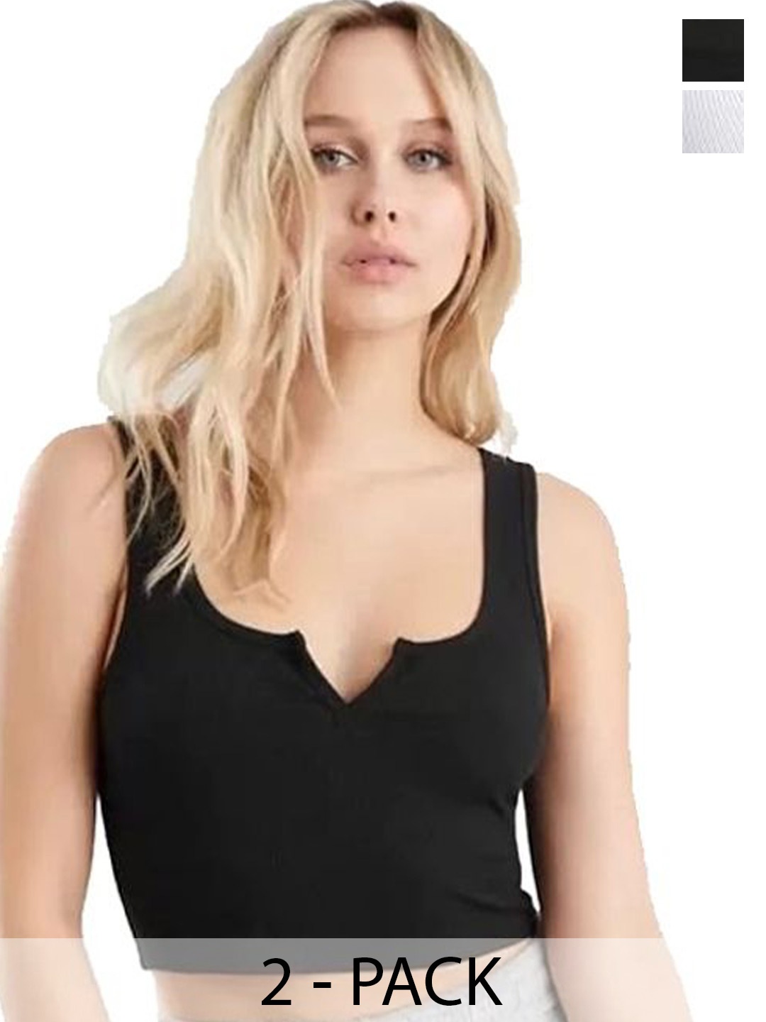 

SRISARAS Women Pack Of 2 Round Neck Tank Crop Top, White