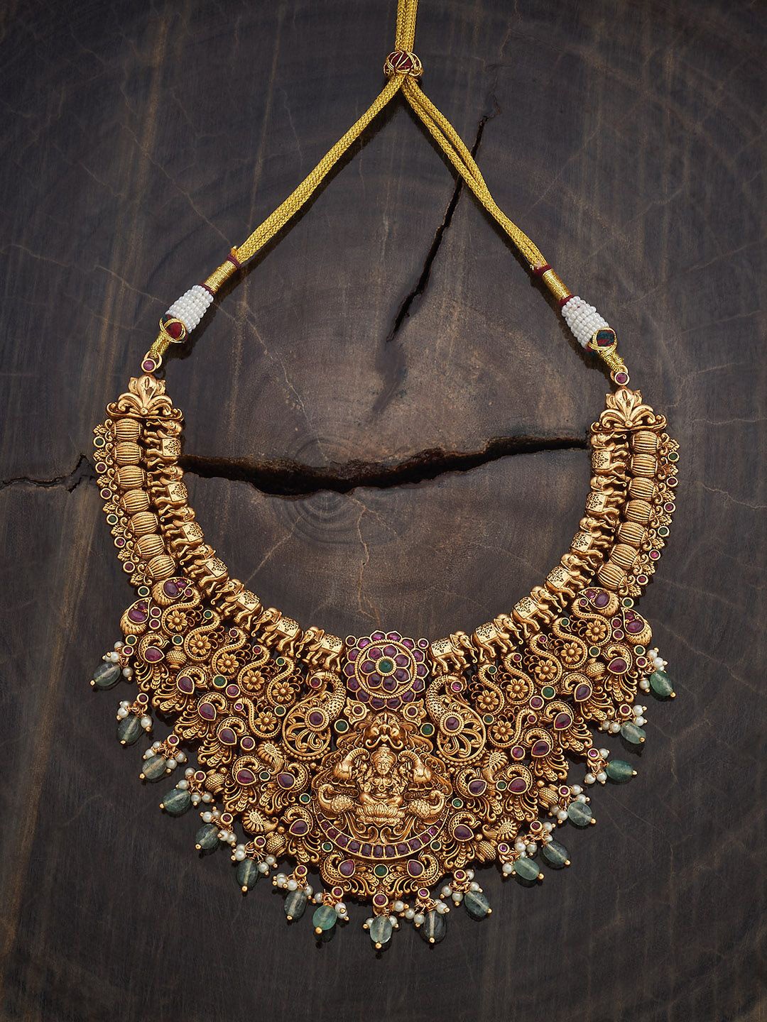 

Kushal's Fashion Jewellery Copper Ruby-Green Gold-Plated Antique Necklace