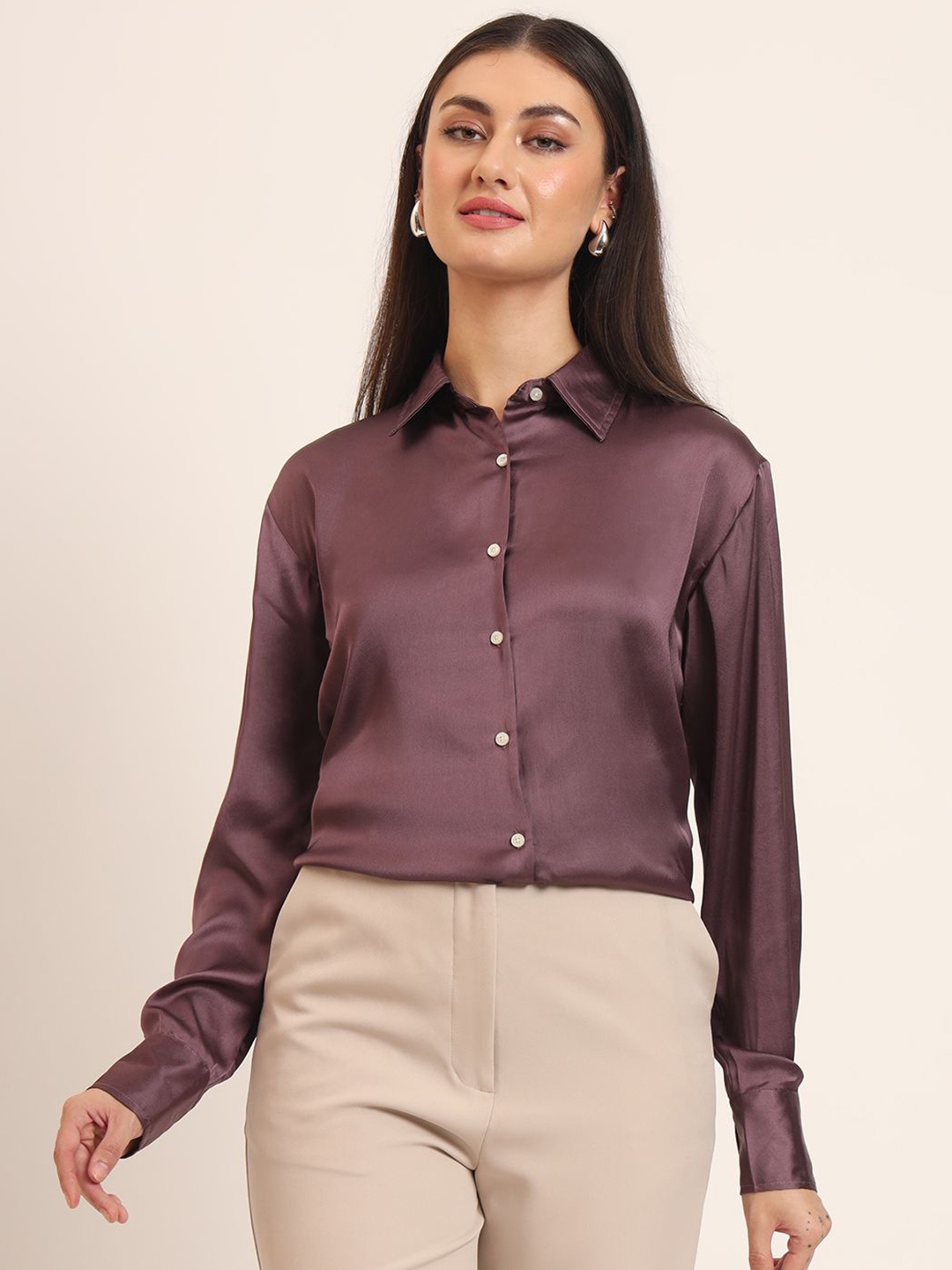 

AMSWAN Women Comfort Opaque Casual Shirt, Purple