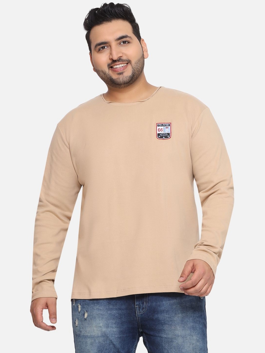 

Santonio Men Plus Size Solid Round Neck Cotton T-shirt, Beige