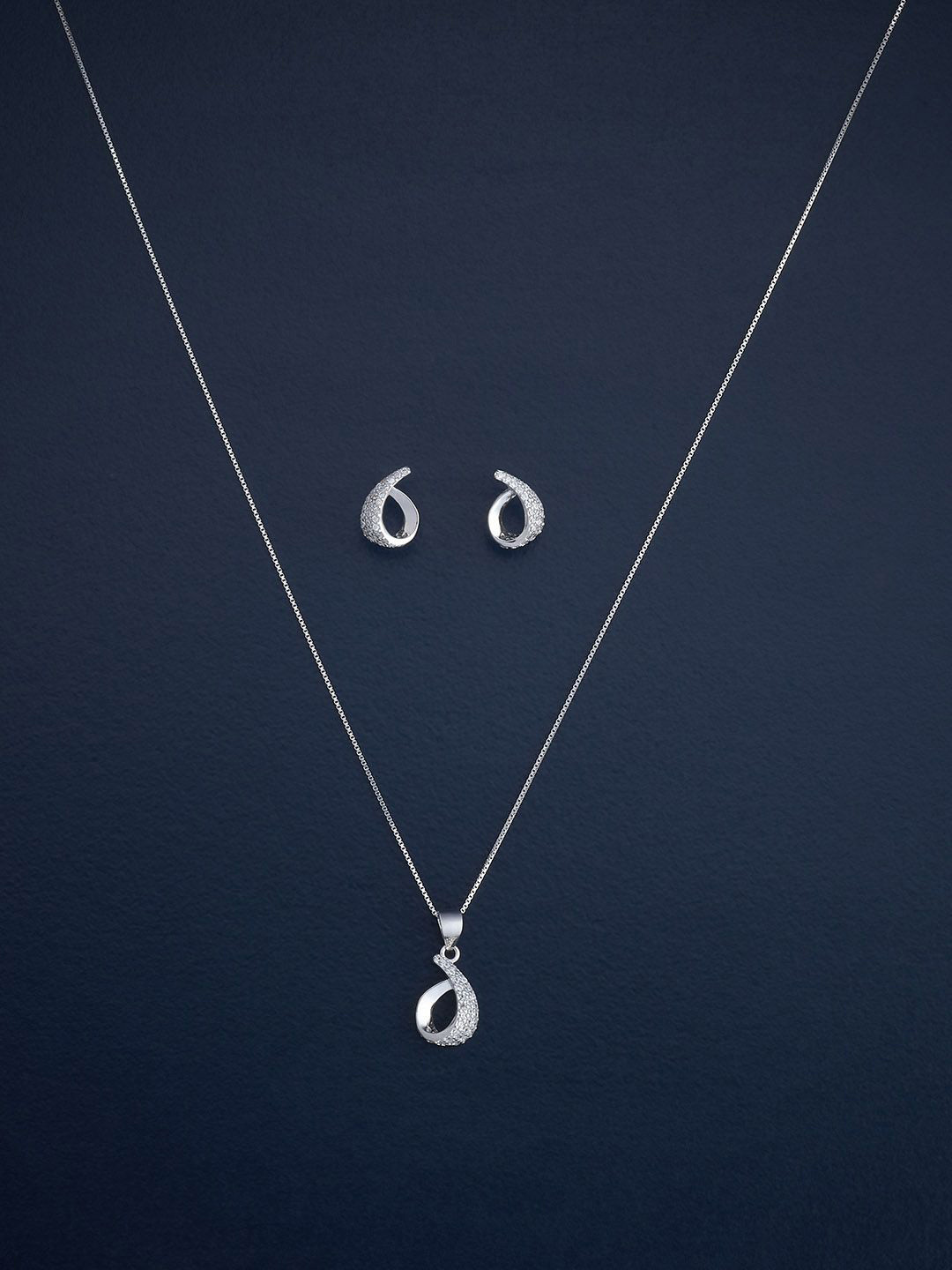 

Kushal's Fashion Jewellery Rhodium-Plated 92.5 Sterling Silver Zircon Jewellery Set