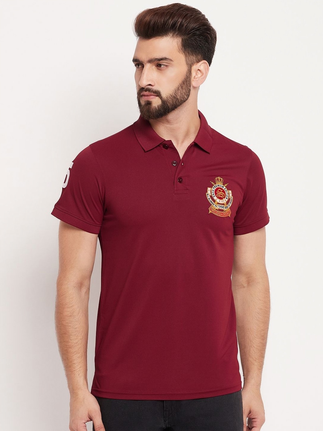 

AUXAMIS Men Polo Collar Pockets T-shirt, Maroon