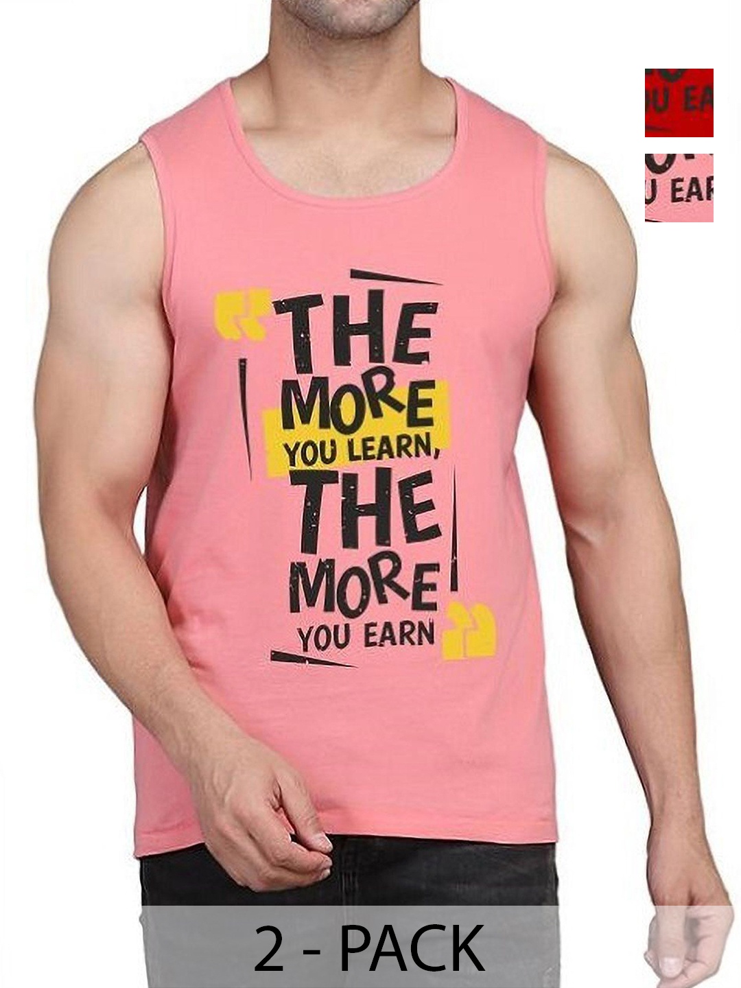 

WOOSTRO Men Pack Of 2 Typography Printed Round Neck Cotton Slim Fit T-shirts, Pink