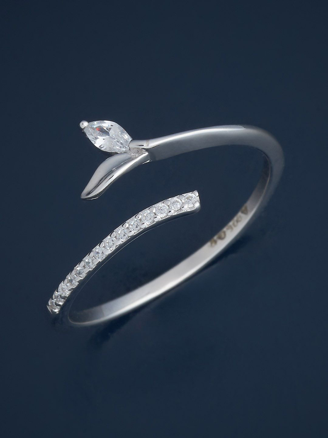 

Kushal's Fashion Jewellery 92.5 Silver Rhodium-Plated CZ Studded Temple Finger Ring