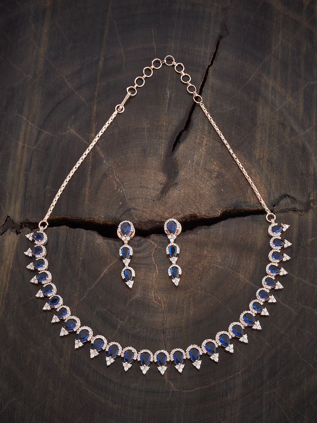 

Kushal's Fashion Jewellery Sapphire Rose Gold-Plated Cubic Zirconia-Studded Jewellery Set
