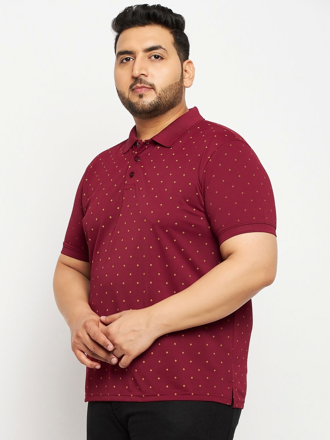 

AUXAMIS Men Plus Size Conversational Printed Polo Collar Cotton T-shirt, Maroon