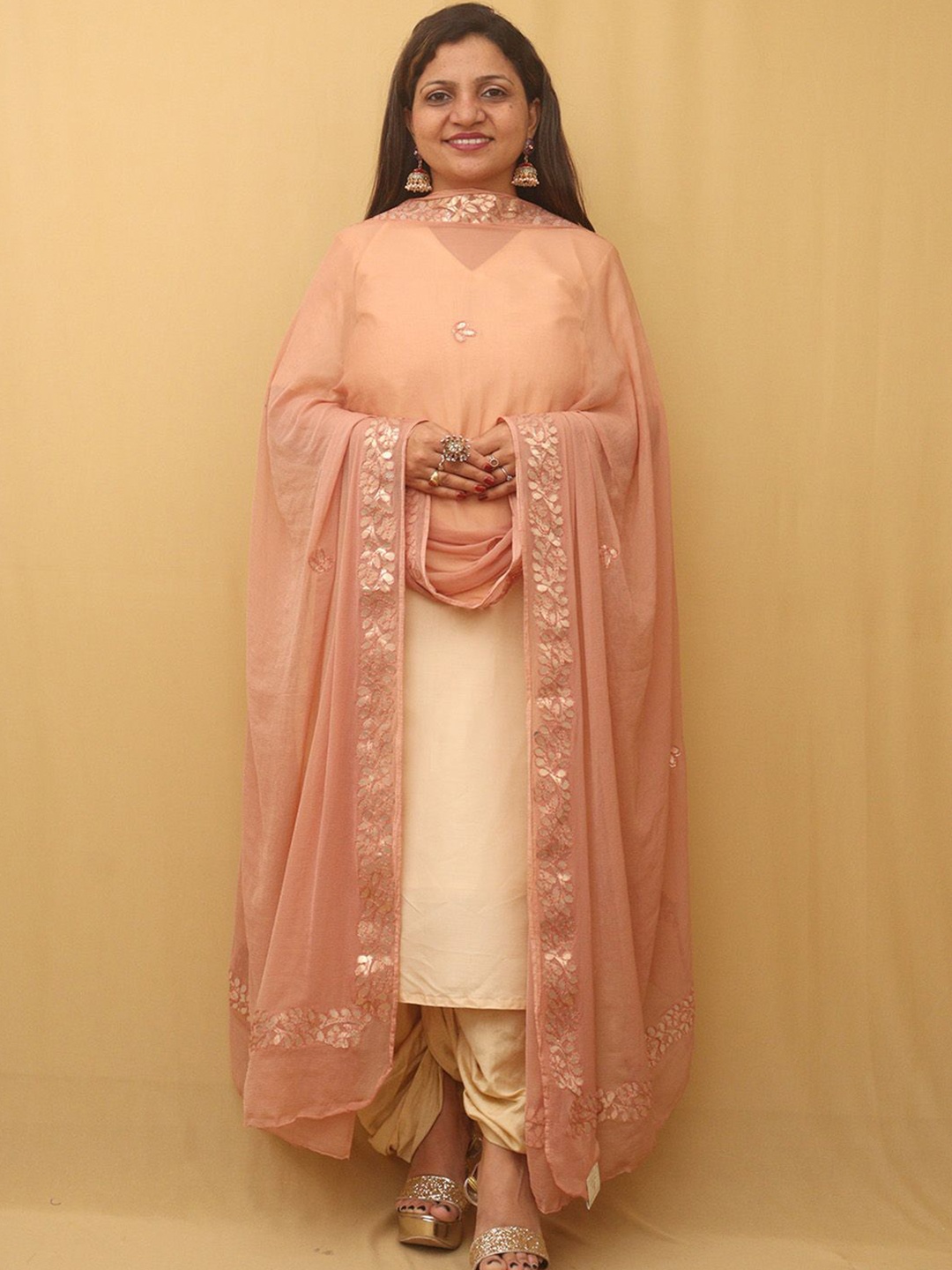 

Luxurionworld Ethnic Motifs Embroidered Dupatta with Thread Work, Cream