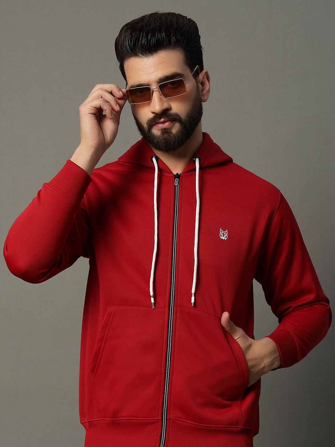 

STELVIN Men Cotton Hooded Sweatshirt, Red