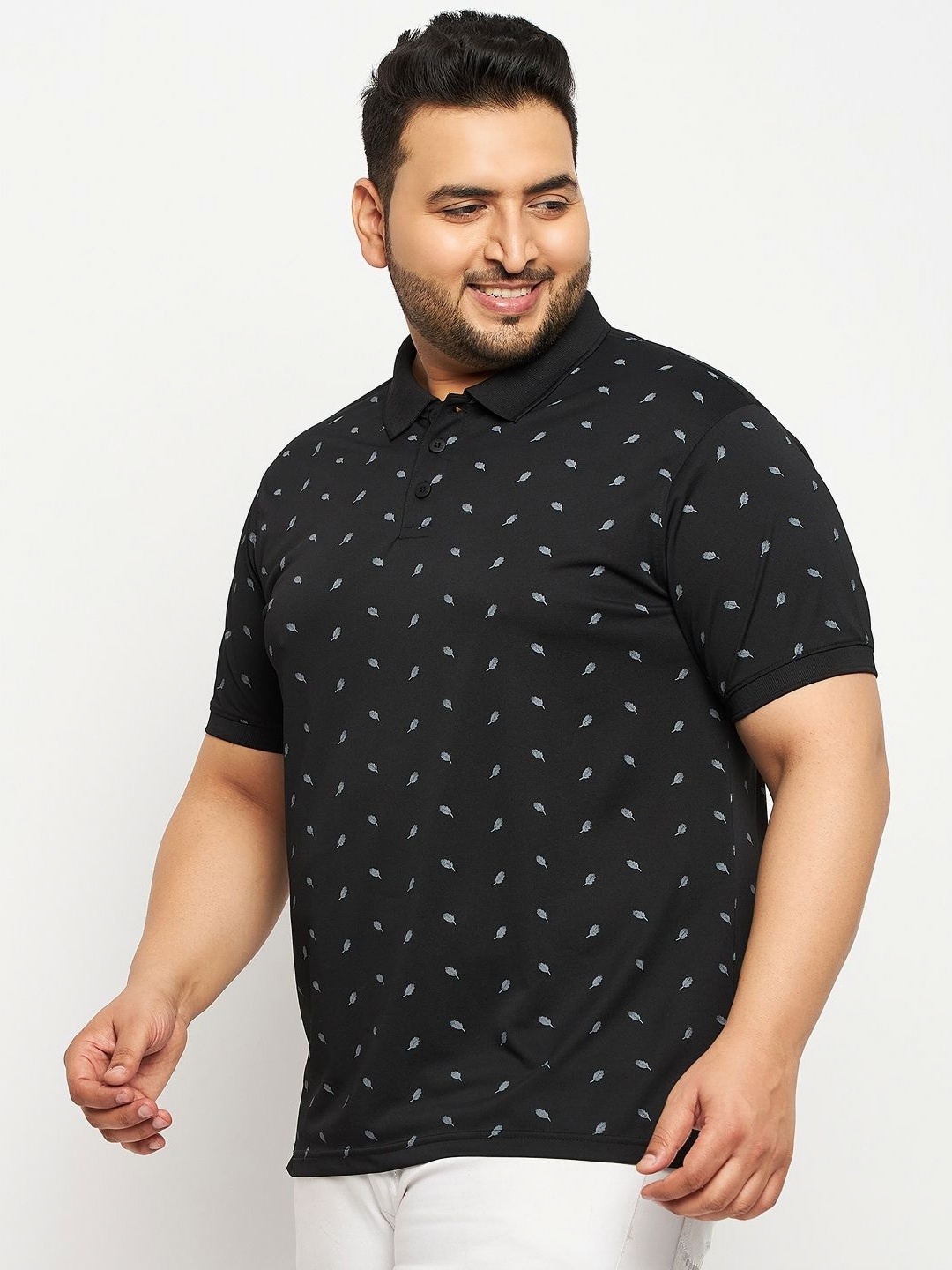 

AUXAMIS Men Plus Size Conversational Printed Polo Collar Cotton T-shirt, Black