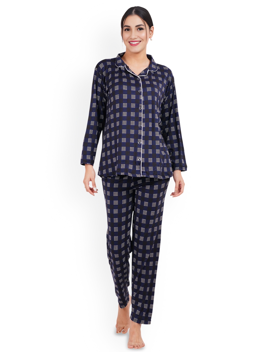 

Liigne Women Printed Night suit, Navy blue