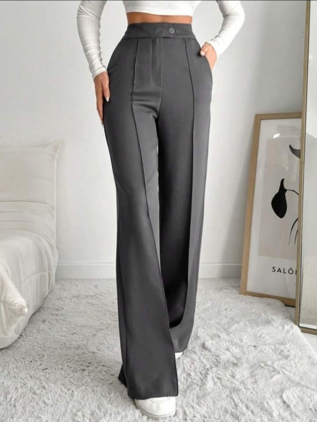 

Next One Women Smart Straight Fit High-Rise Easy Wash Pleated Korean Pant, Grey