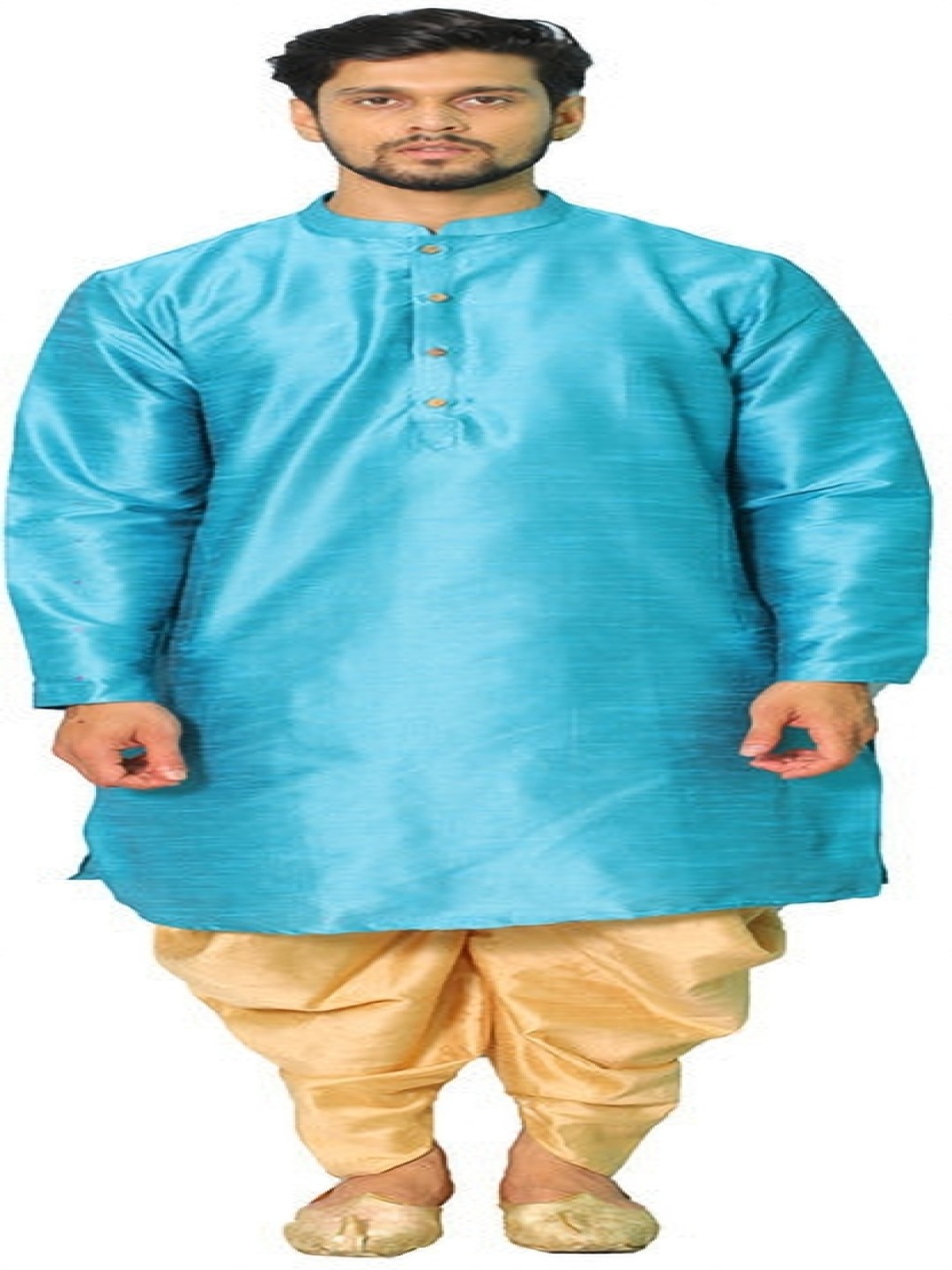

House of Aqss Mandarin Collar Dupion Silk Straight Kurta With Dhoti Pants, Blue