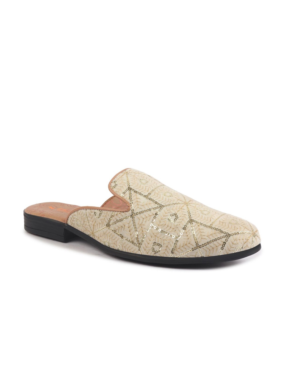 

FAUSTO Men Woven Design Velvet Mules, Cream