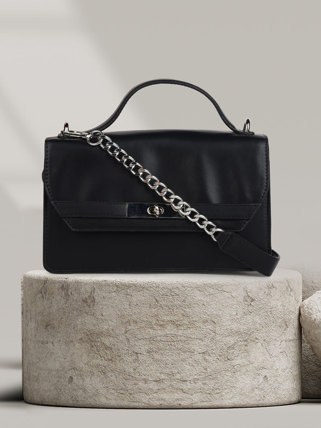 

Marie Claire Women Solid Structured Sling Bag, Black