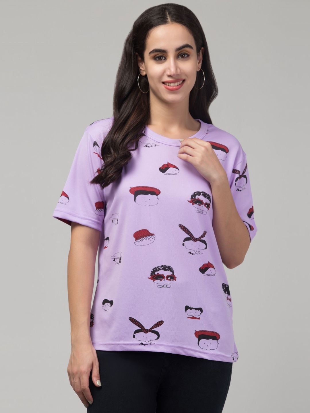 

CLOTHY Women Graphic Printed Round Neck T-shirt, Lavender