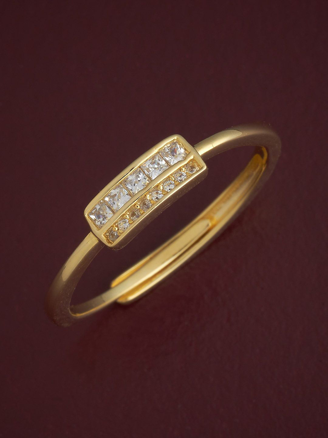 

Kushal's Fashion Jewellery Sterling Silver Gold-Plated CZ Studded Temple Finger Ring