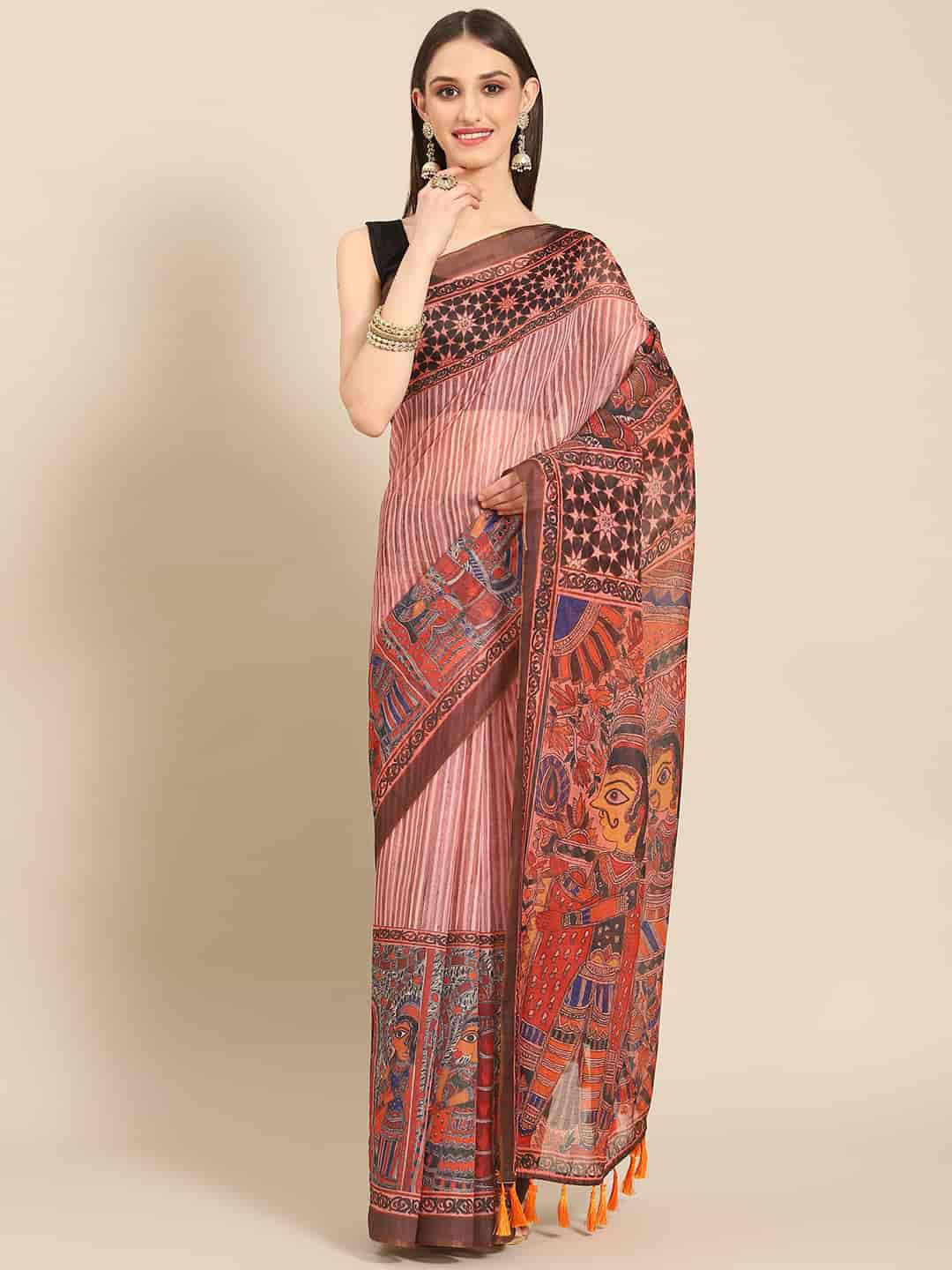 

DIVASTRI Digital Printed Kalamkari Chanderi Cotton Saree with Tassels, Pink