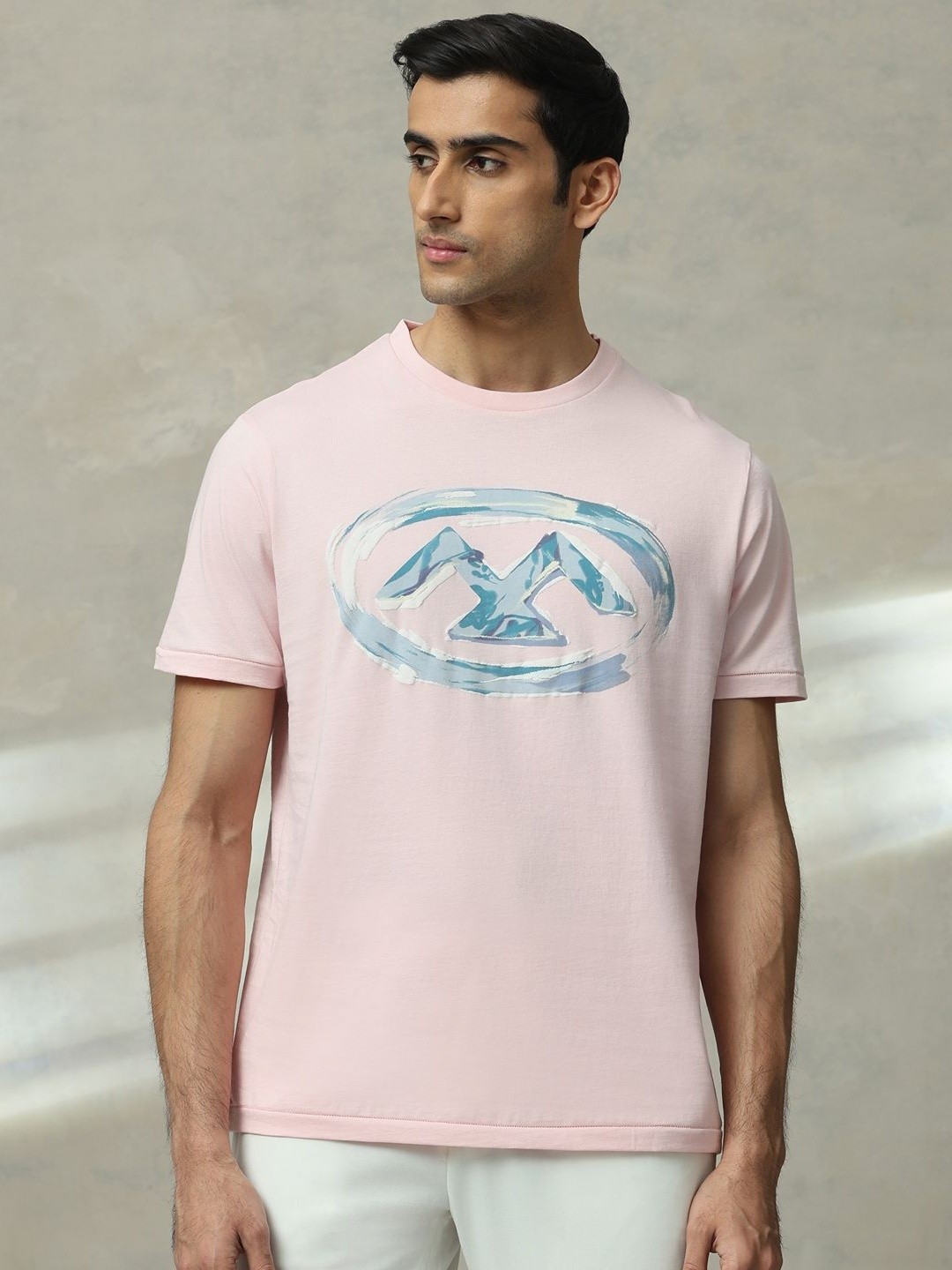 

Mufti Men Graphic Printed Round Neck Cotton Slim Fit T-shirt, Pink