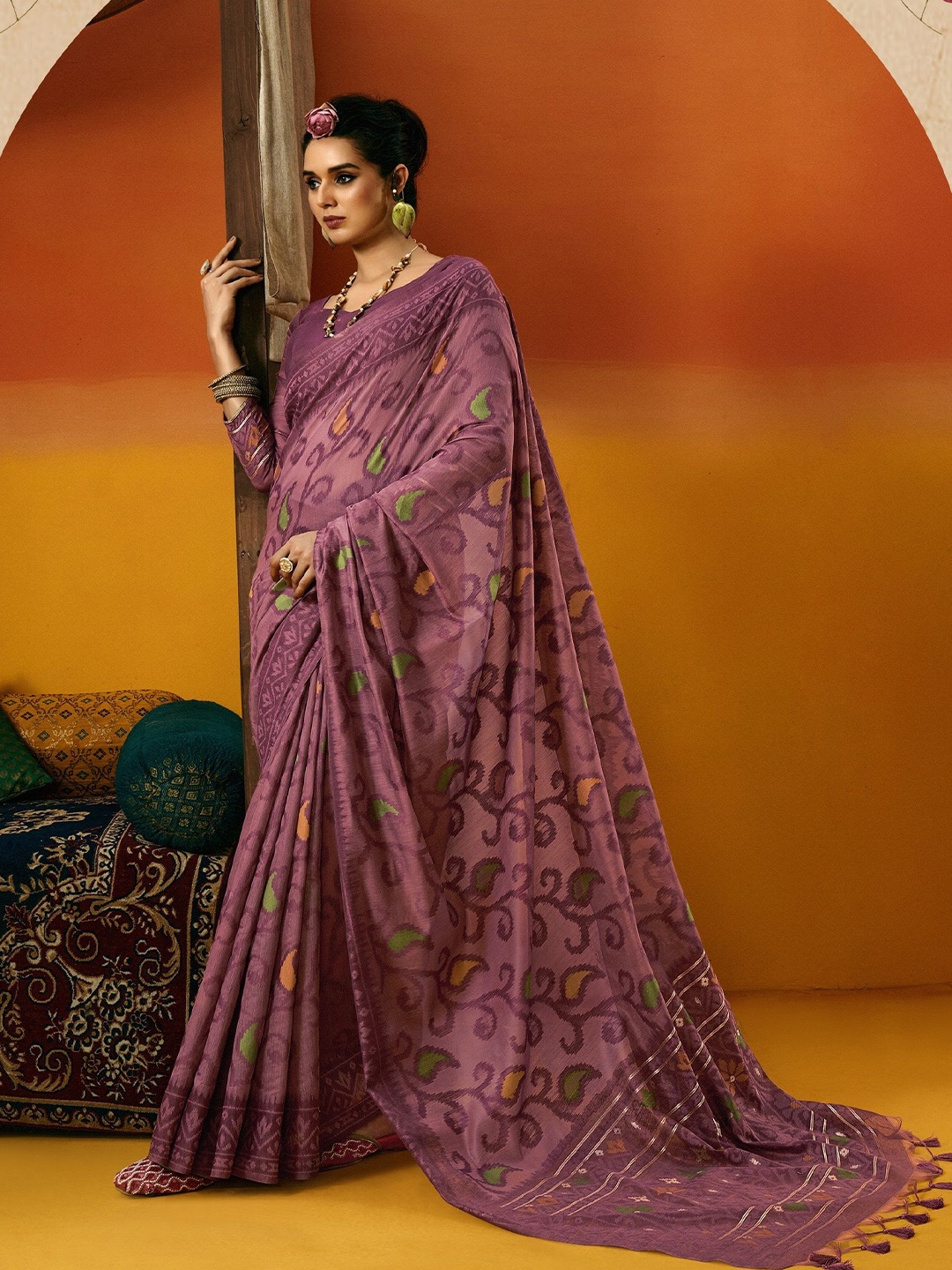 

MAHALASA Ethnic Motifs Woven Design Pure Cotton Jamdani Saree, Purple