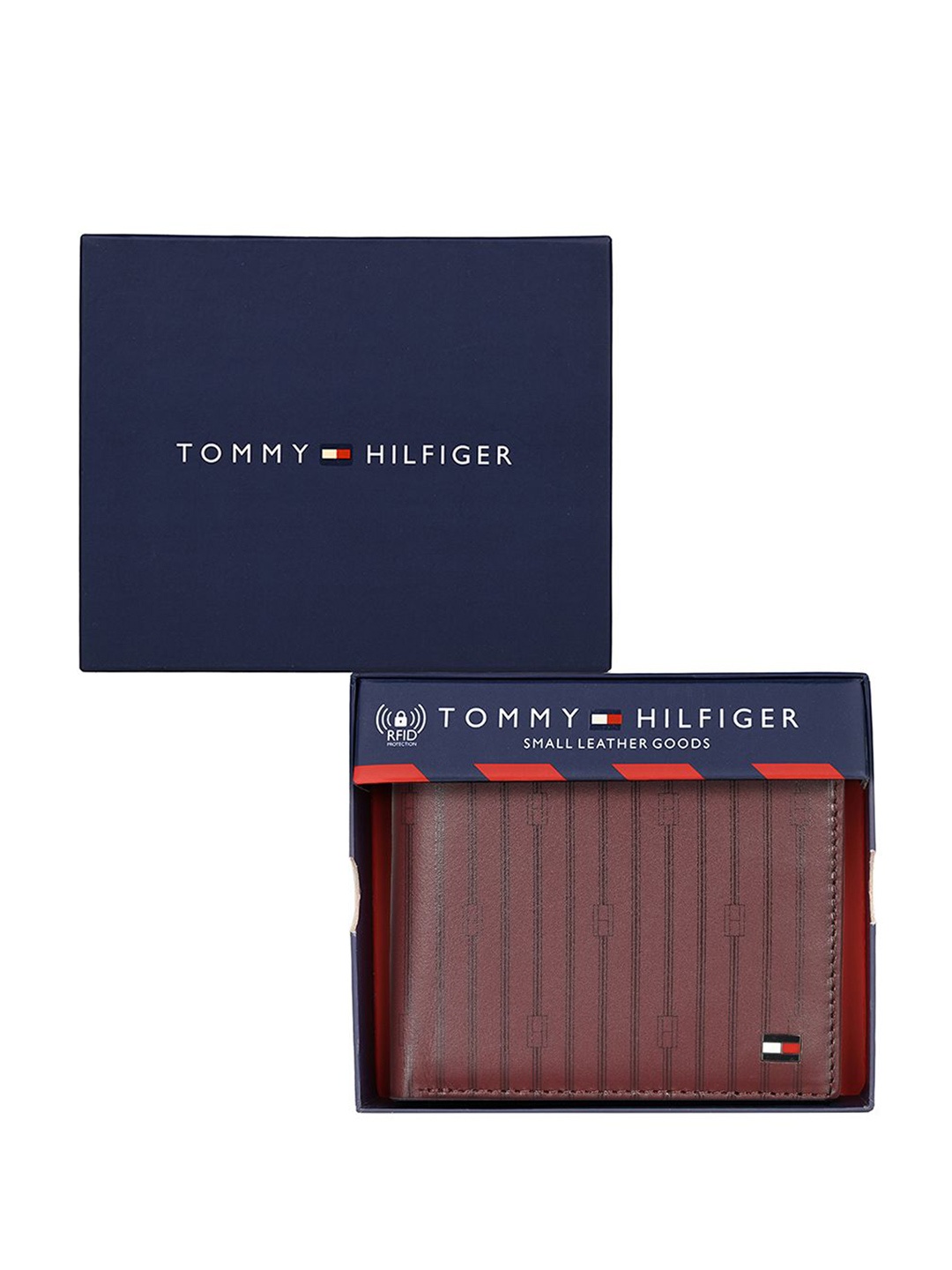 

Tommy Hilfiger Men Striped Leather Two Fold Wallet, Maroon