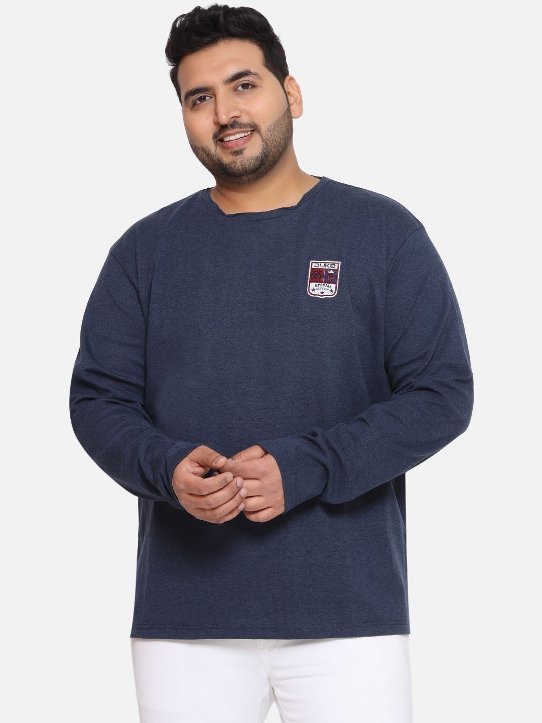 

Santonio Men Plus Size Solid Round Neck Cotton T-shirt, Blue