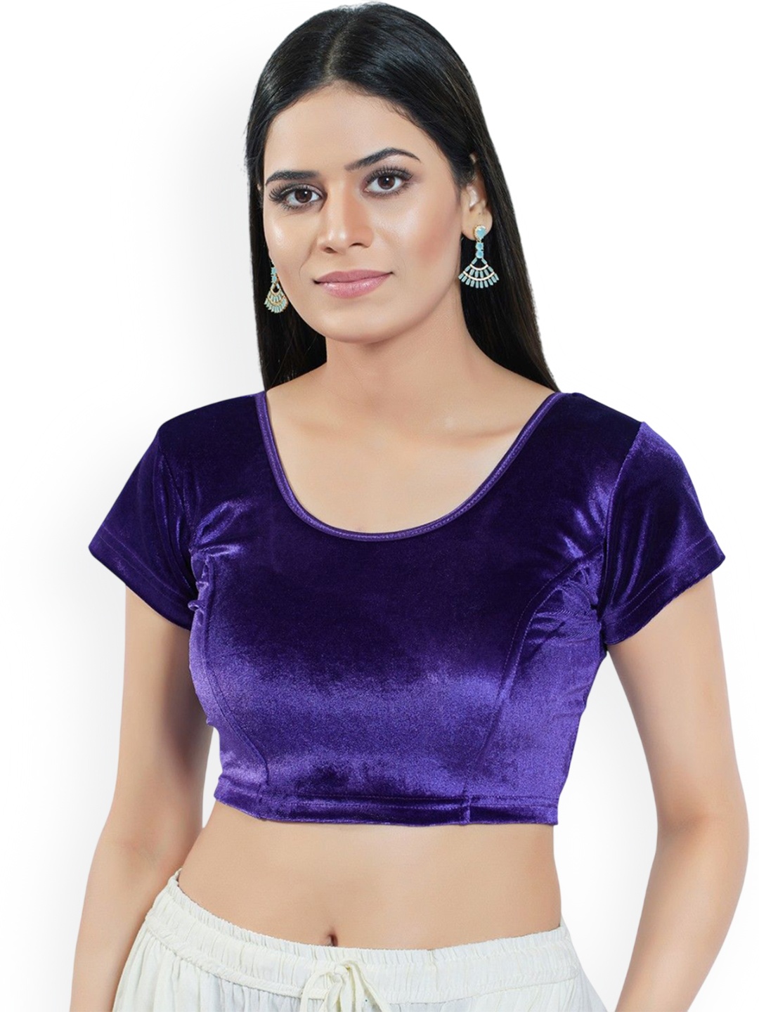 

Mmore Short Sleeves Stretchable Saree Blouse, Purple