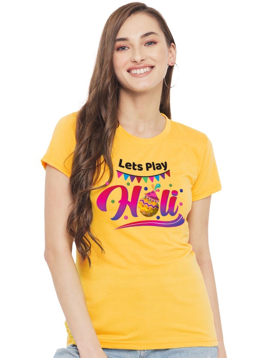 

FFLIRTYGO Women Graphic Printed Round Neck Cotton T-shirt, Yellow