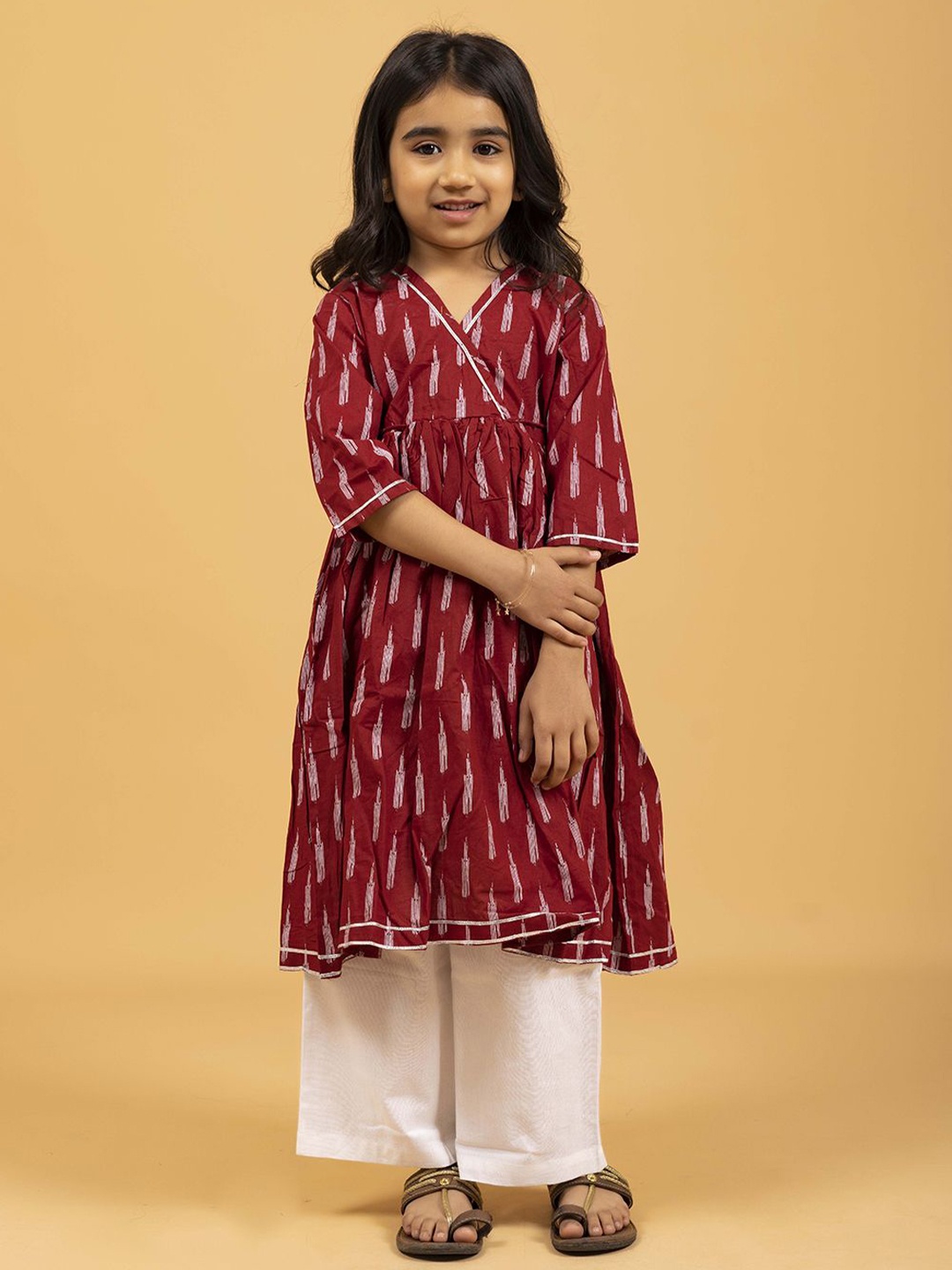 

SPARSA Girls Printed Cotton Fit & Flare Dress, Maroon