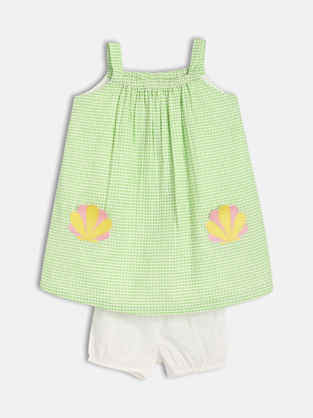 

MINI KLUB Girls Checked Shoulder Straps Dress, Green