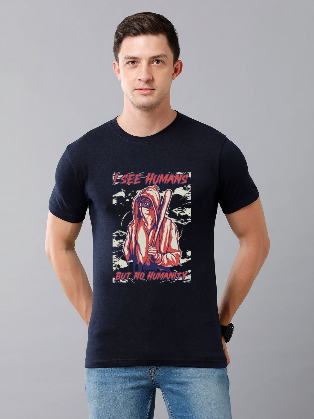

Moda Rapido Men Graphic Printed Round Neck Cotton T-shirt, Navy blue