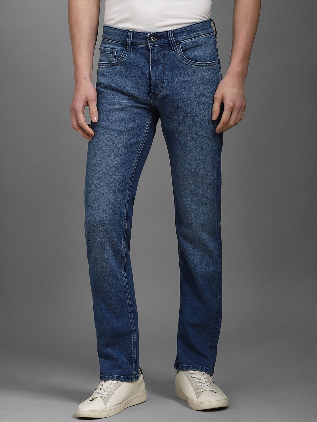 

Louis Philippe Jeans Men Slim Fit Mid-Rise Light Fade Cotton Jeans, Blue