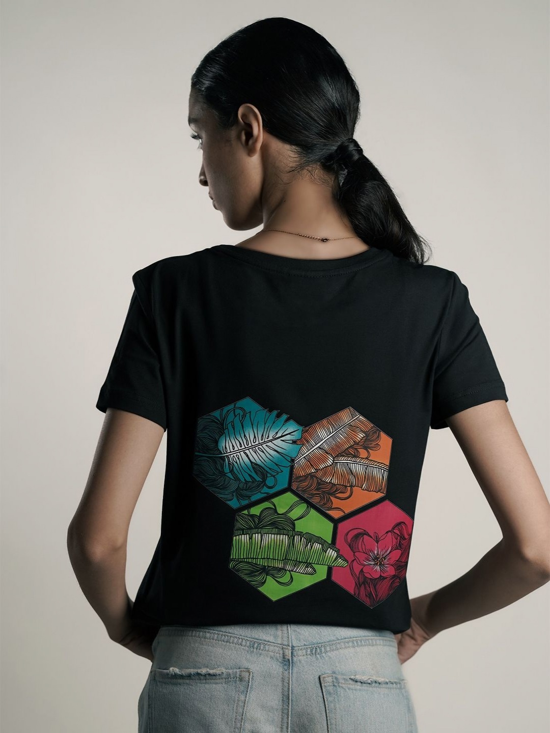 

EKSDEE Women Graphic Printed Round Neck Cotton T-shirt, Black