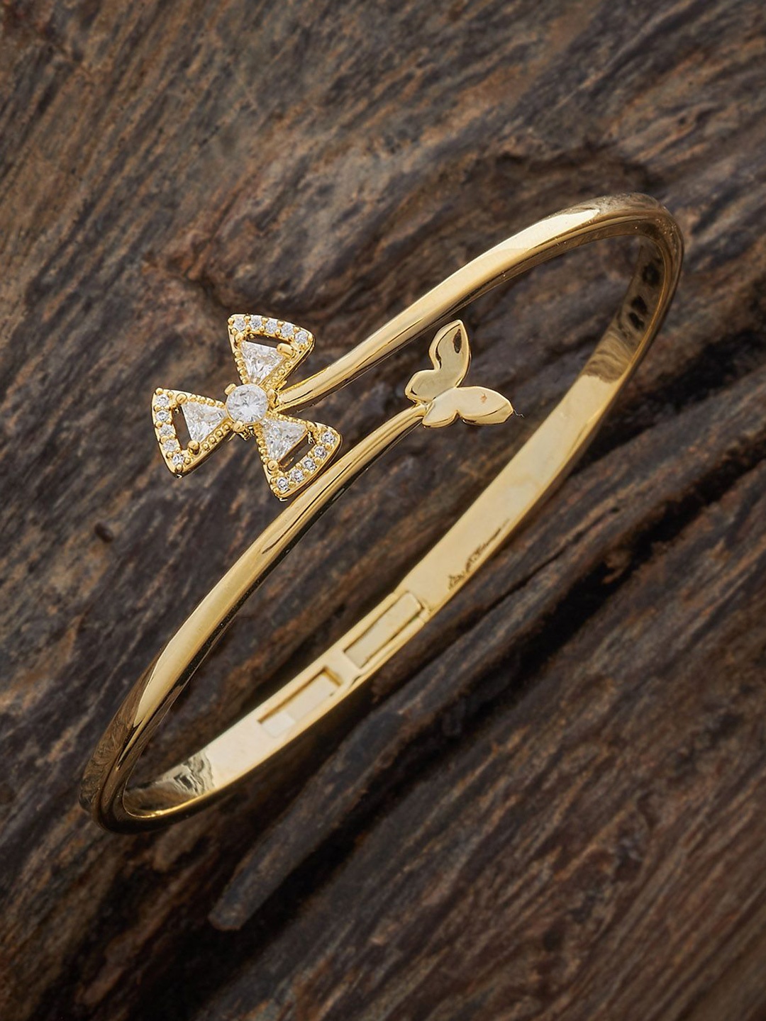 

Kushal's Fashion Jewellery Gold-Plated Zircon-Studded Kada Style Bracelet
