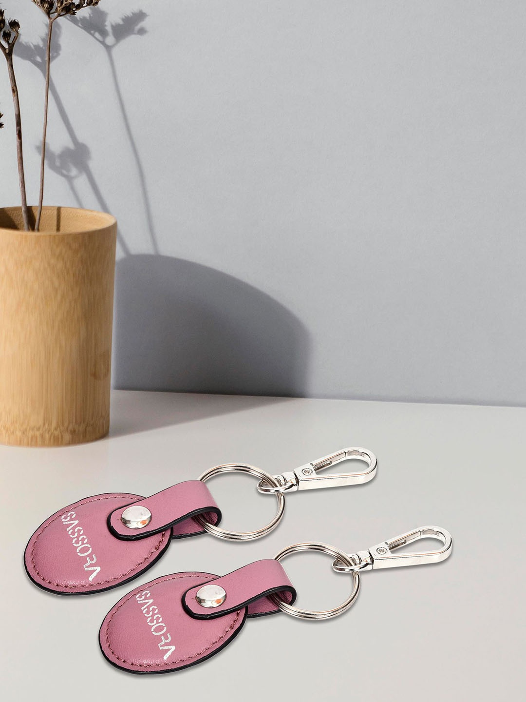 

Sassora Set Of 2 Printed Leather Oval Shape Key Chain, Purple