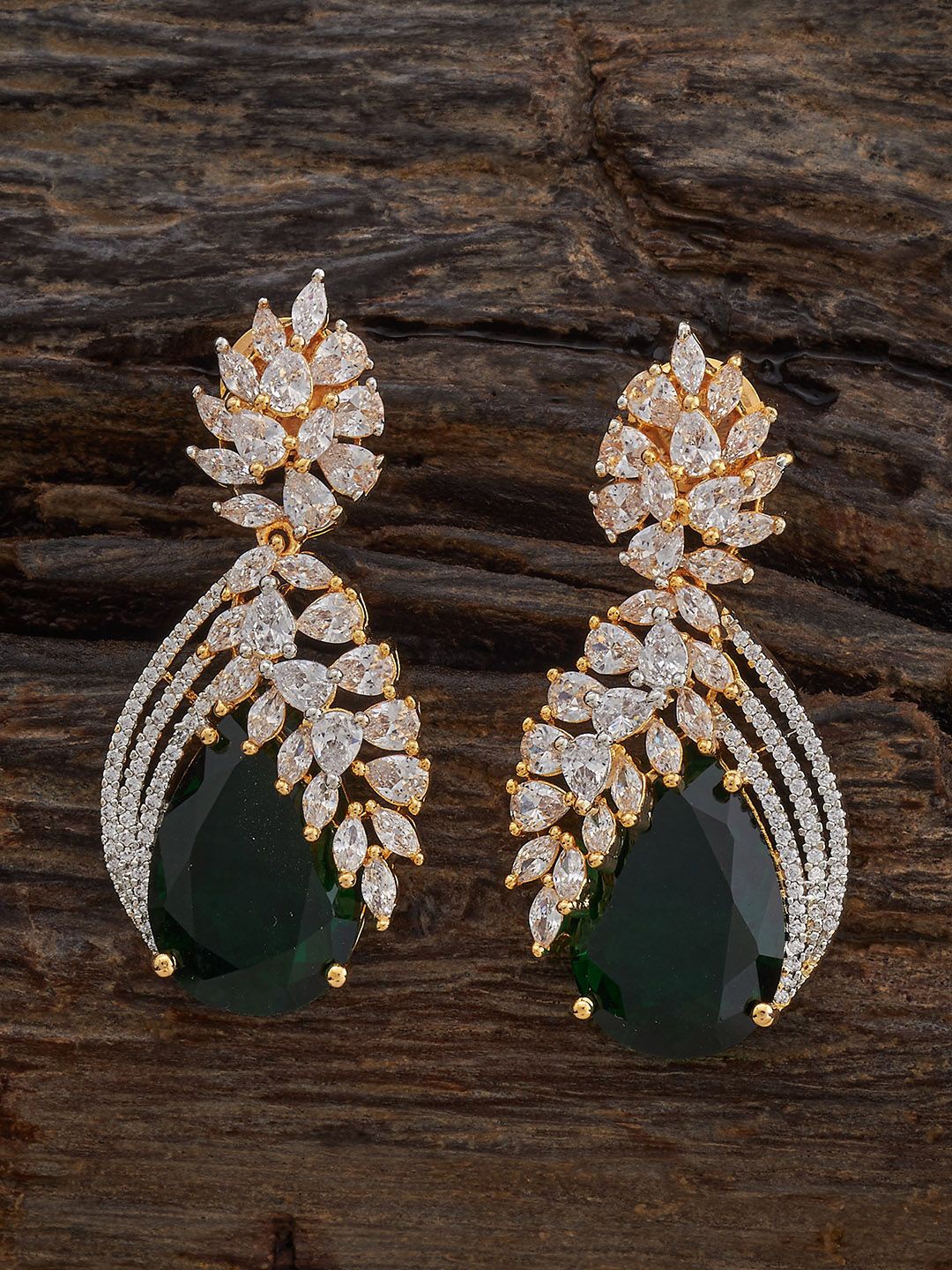 

Kushal's Fashion Jewellery Green Classic Cubic Zircon Drop Earrings