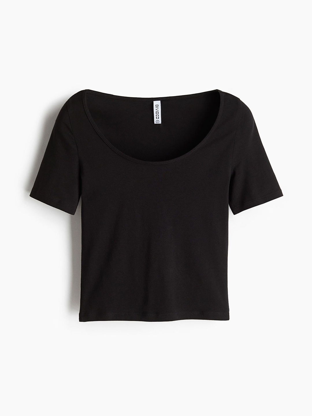 

H&M Cropped Scoop-Neck T-Shirt, Black