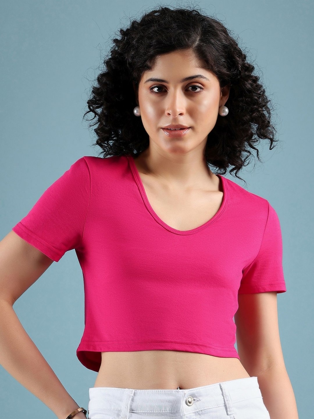 

DressBerry Women Solid Round Neck Cotton Boxy T-shirt, Fuchsia