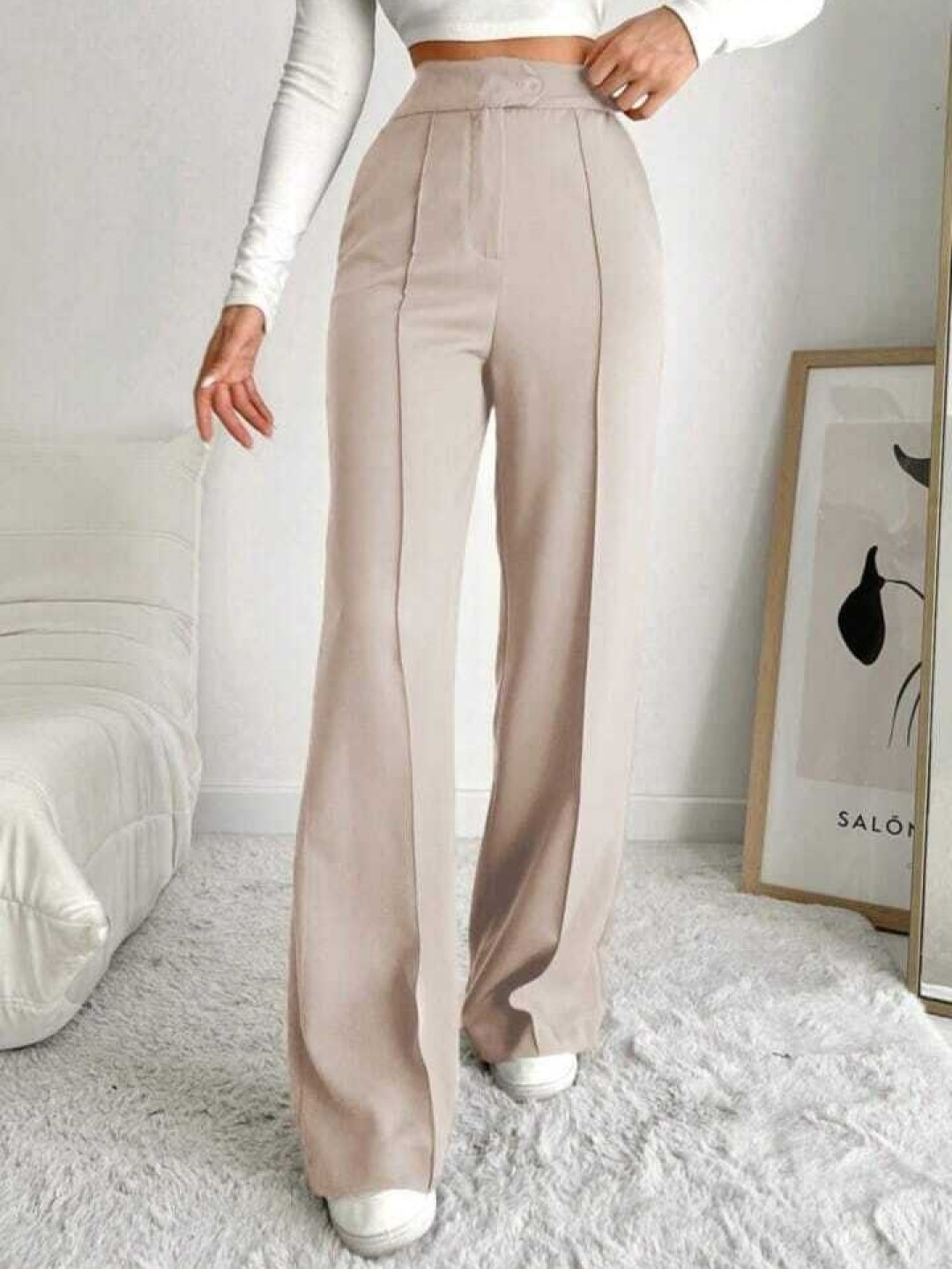 

Next One Women Smart High-Rise Easy Wash Pleated Trousers, Beige