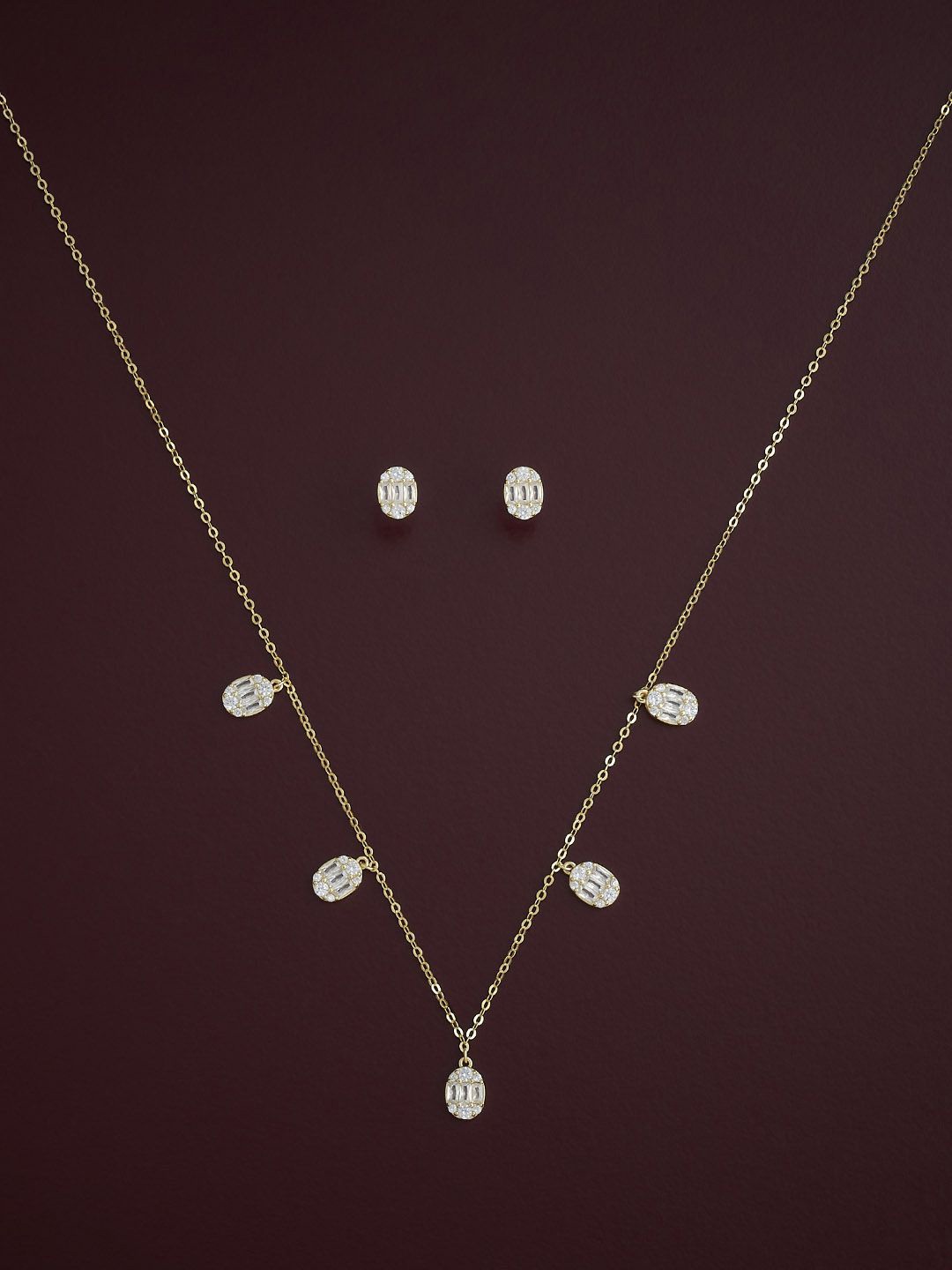 

Kushal's Fashion Jewellery 92.5 Sterling Silver Gold-Plated CZ Necklace & Earrings